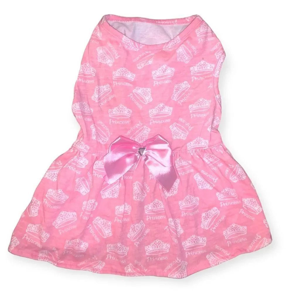 Coco Lane Couture Princess, Crowns, Pink Satin Gem Bow Puppy/Dog Dress, Medium